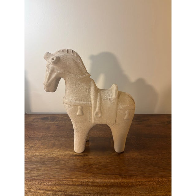 A striking large-scale ceramic horse by Aldo Londi for Bitossi, executed in a beautifully textured white lava glaze. This...
