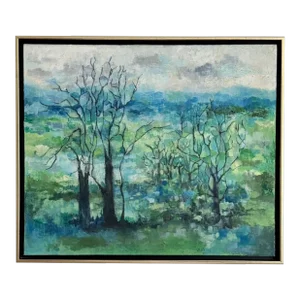 1960s Mid Century Landscape Painting Oil on Canvas Framed