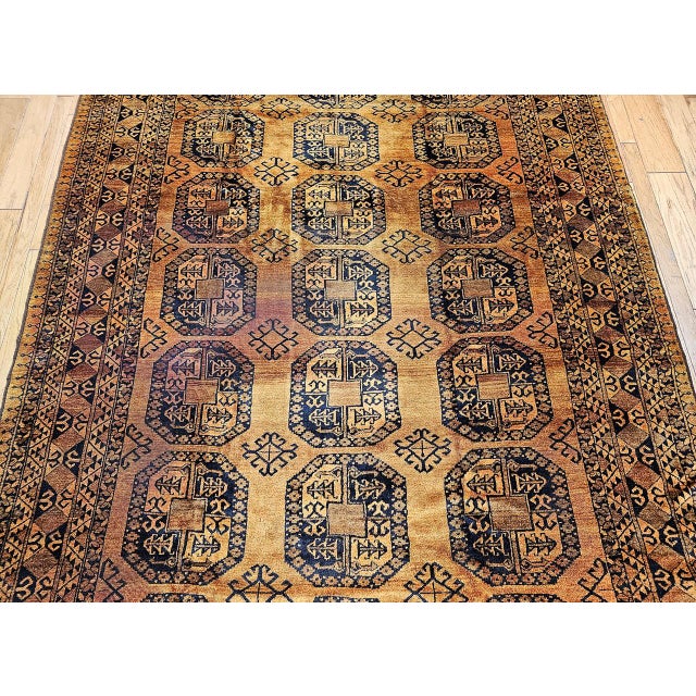 Vintage Afghan Ersari Rug, Hand-Knotted Wool, Allover Geometric Design, Camelhair & Navy, 9’ X 13’ For Sale - Image 10 of 16