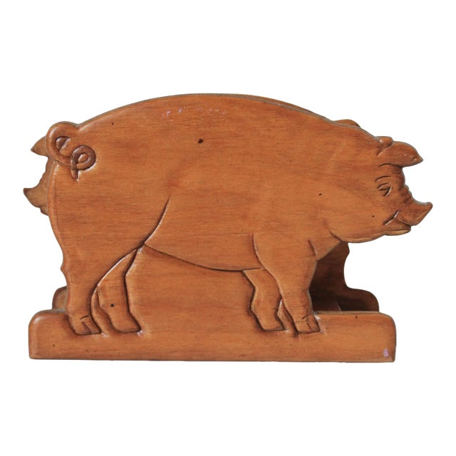 Vintage Wooden Pig Napkin or Letter Holder For Sale