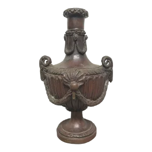 Vintage Heavy Bronze Vase With Unique Design and Ram's Head Handles