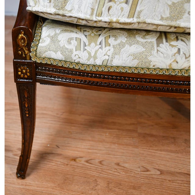 1930 Pair French Carved Mahogany High-Back Living Room Chairs / Spring-Seat For Sale - Image 14 of 18