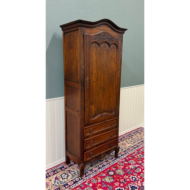 Antique French Louis XV Style Armoire Linen Cabinet Chest Bonnetiere Oak For Sale - Image 14 of 17