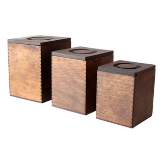 Mid-Century Wood Canister Set For Sale
