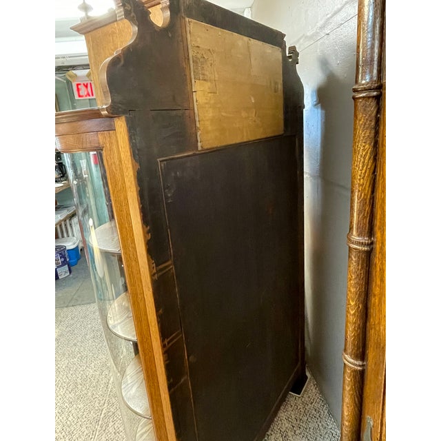 Antique Edwardian Golden Oak China or Curio Cabinet With Curved Original Glass For Sale - Image 10 of 10