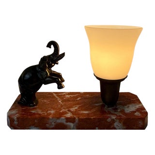 Art Deco Elephant Table Lamp with Red Marble Base, 1930 For Sale