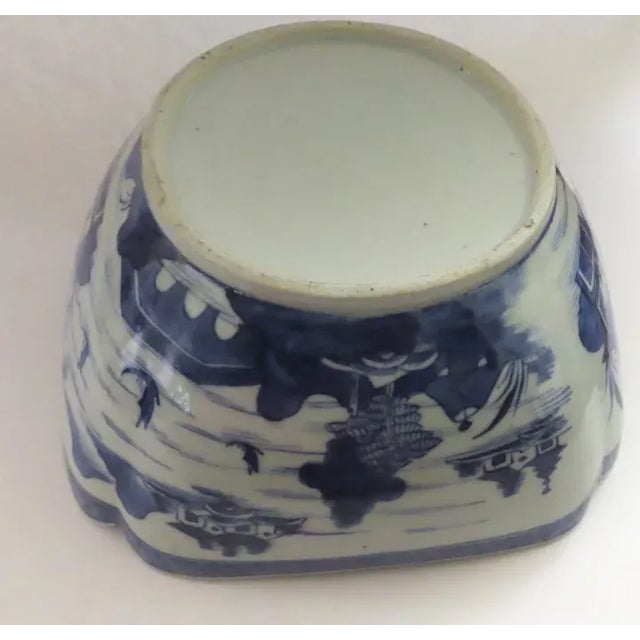 Blue Chinese Export Blue and White Canton Bowl For Sale - Image 8 of 13
