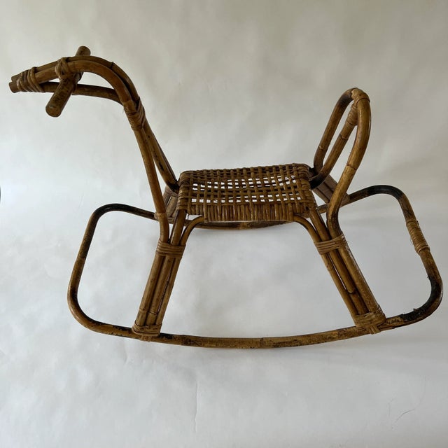 Mid-Century Rattan and Bamboo Rocking Horse Sculpture in the Style of Franco Albini For Sale In New York - Image 6 of 13