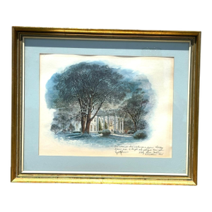 1966 Lyndon B. & Lady Bird Johnson Signed Original White House at Christmas Framed Painting