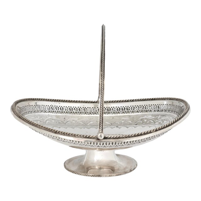Antique Silverplate Basket With Heraldic Family Crest For Sale