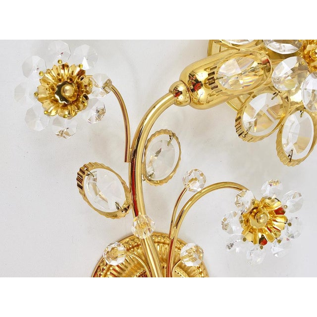 Gold Gilt Brass Flower Wall Lights with Crystals from Palwa, Germany, 1970s, Set of 2 For Sale - Image 8 of 15