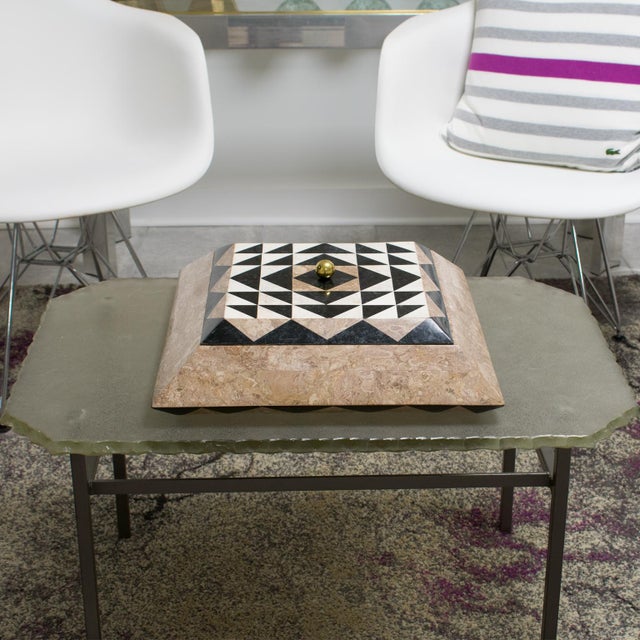 Beige Maitland-Smith Oversized Tessellated Marble Stone Box, circa 1980 For Sale - Image 8 of 16