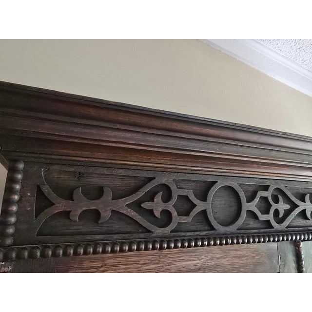 Antique Victorian Gothic Revival Armoire 19th Century, Handcarved Oak For Sale - Image 4 of 17