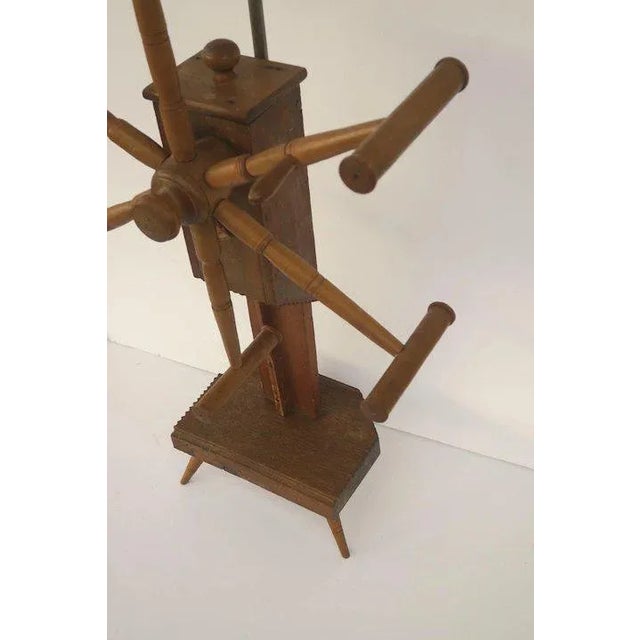 Pennsylvanian yarn winder now mounted as a floor lamp. Yarn winder c 1830. 56" tall to top of shade.