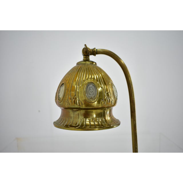 Vintage Vienna Secession style Table Lamp in Brass & Glass, Austria, 1930s For Sale - Image 3 of 18