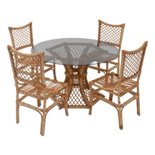 Vintage Bamboo Dining Set, 1970s, Set of 5 For Sale