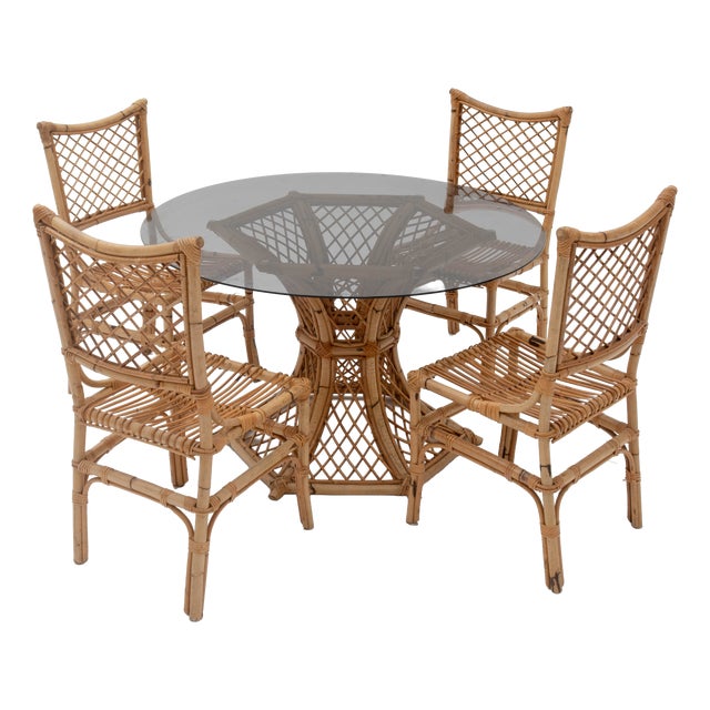 Vintage Bamboo Dining Set, 1970s, Set of 5 For Sale
