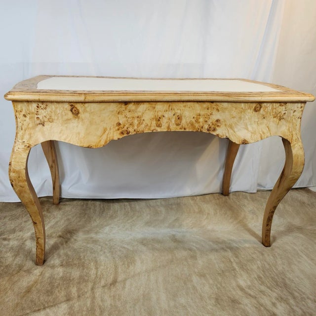 Contemporary Final Clearance Thru 1/30 Burlwood Luxury Italian Writing Desk of Late 20th Century With Scalamandre Leaping Leopard Liner For Sale - Image 3 of 18