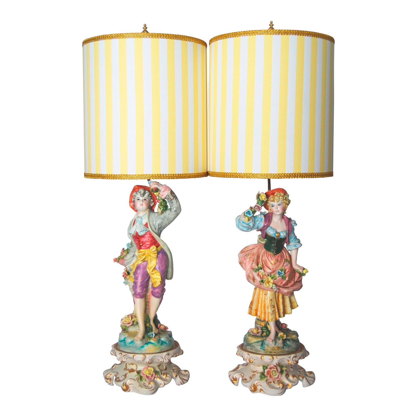 Vintage Benrose Capodimonte Lamps W/ Custom Shades Fully Restored a