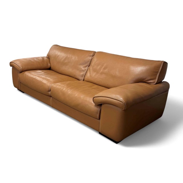Contemporary Roche Bobois Ascot Tan Leather Sofa For Sale - Image 3 of 10