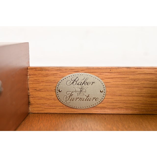 Baker Furniture English Regency Burled Walnut Writing Desk or Console Table, Newly Refinished For Sale In South Bend - Image 6 of 12