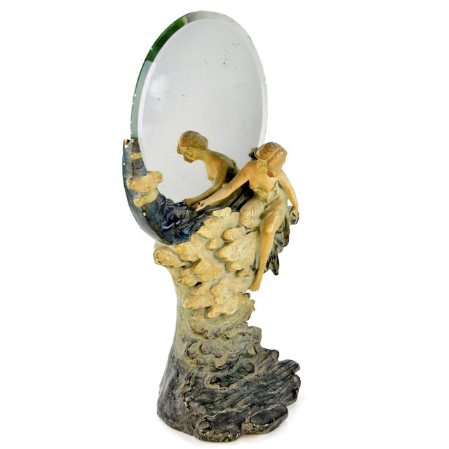 Antique Vanity Mirror with Smiling Moon and Lady, Austria, 1900s For Sale - Image 8 of 8