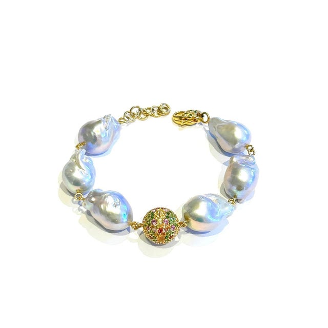 Baroque Bochic “Capri” Vintage Natural Multi Fancy Color Gems & PearlBracelet Set In 18K For Sale - Image 3 of 7