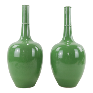 Pair of Monochrome Green Porcelain Bottle Vases
