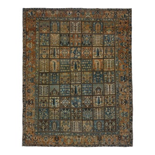 1970s Vintage Persian Handmade Wool Cotton Blue Area Rug For Sale
