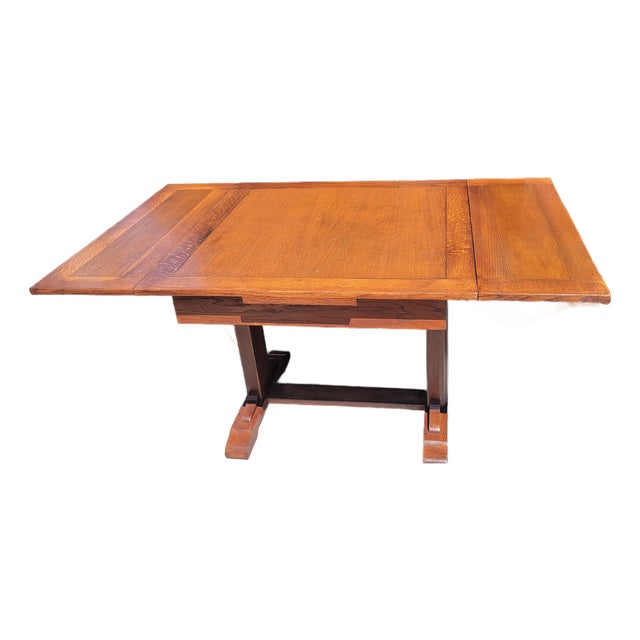 1920s Art Deco Oak Draw Leaf Dining Table From England 5 Feet Open For Sale