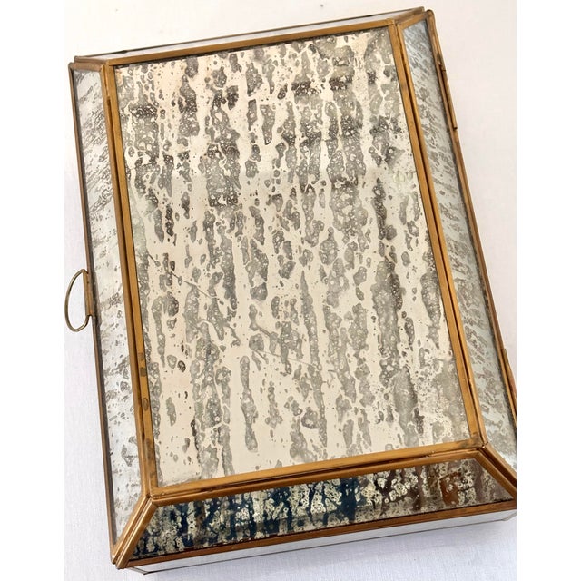 Metal Vintage Brass and Mirrored Mercury Glass Lidded Box For Sale - Image 7 of 10