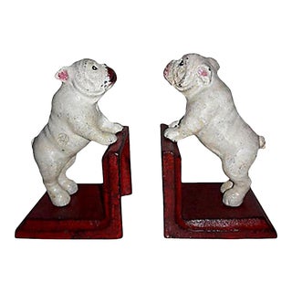 Rustic Cast Iron Bull Dog Bookends - a Pair For Sale