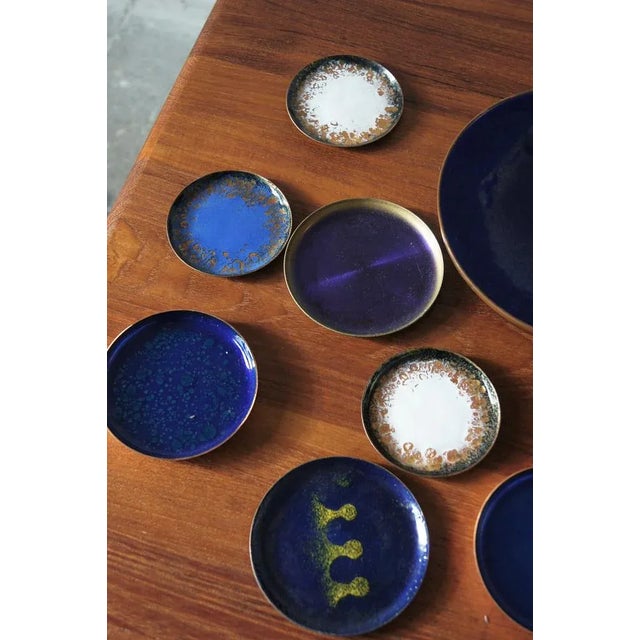 Vintage Brass & Enameled Plates, Set of 10 For Sale - Image 5 of 6