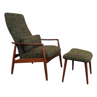 1960s Danish Modern Reclining Lounge Chair Ottoman Set by Søren Ladefoge for Sl Mobler For Sale