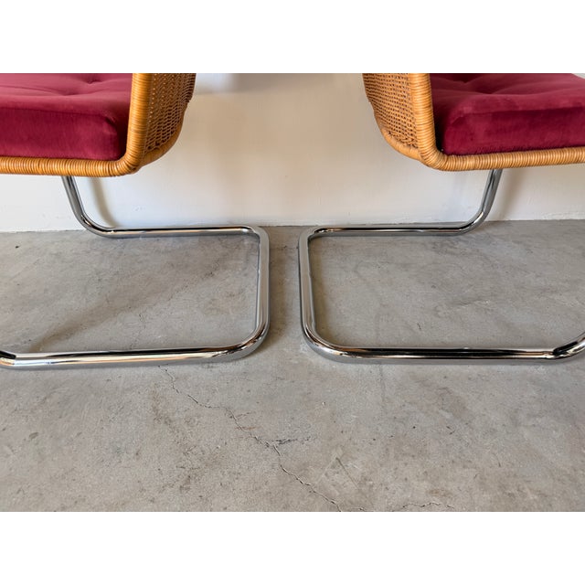Mid Century Modern Harvey Probber Style Chrome & Cane Cantilever Arm Chairs - A Pair For Sale - Image 13 of 18