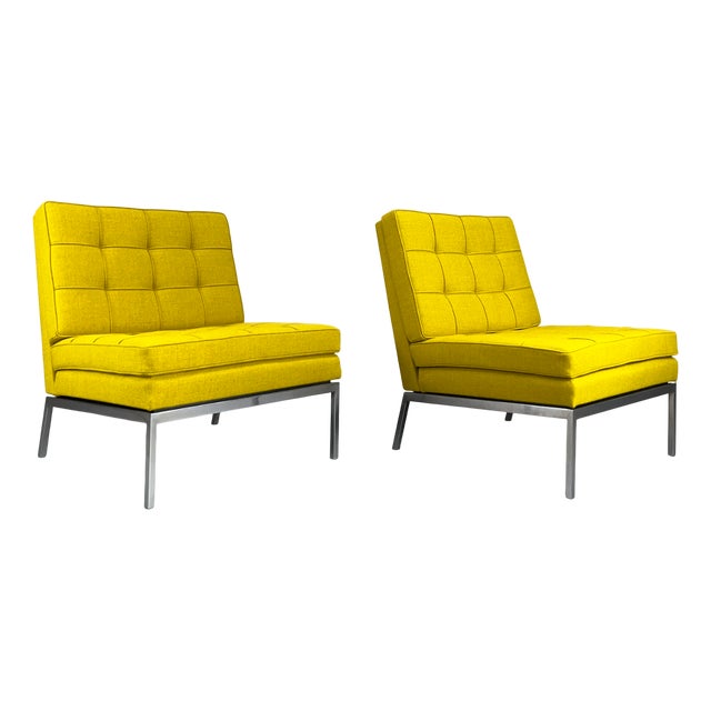 Vintage Yellow Minimalist Lounge Chairs by Florence Knoll for Knoll International, 1960s, Set of 2 For Sale