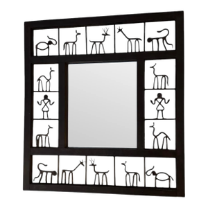 Mid-Century Frederic Weinberg Style Square Mirror With Animal Motifs
