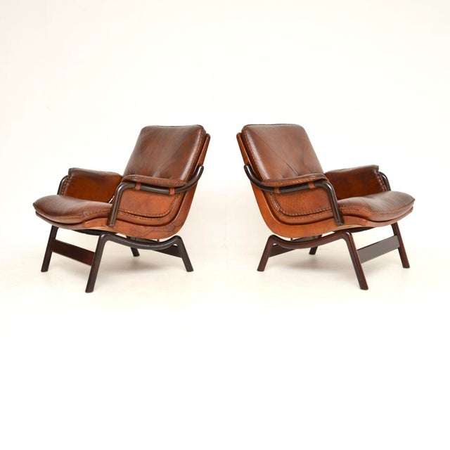 Mid-Century Modern Vintage Danish Leather Armchairs, 1970s, Set of 2 For Sale - Image 3 of 17