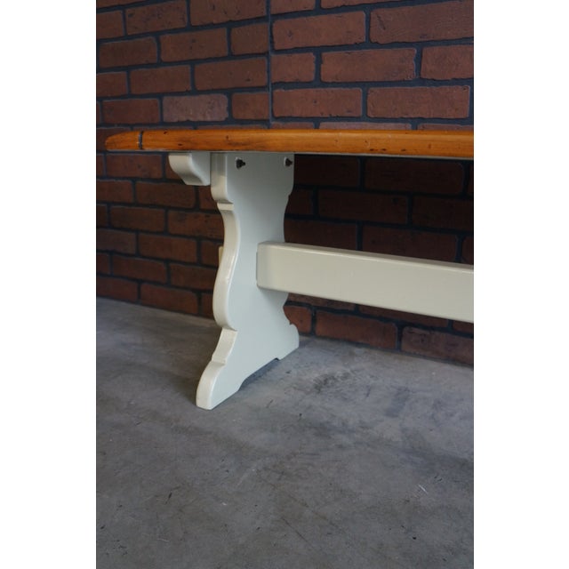 Ethan Allen Ethan Allen Antique Pine Trestle Bench For Sale - Image 4 of 4