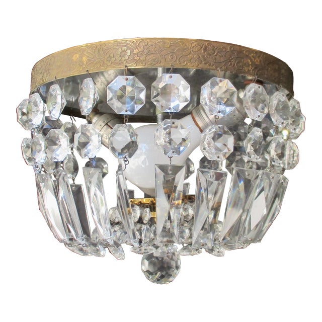 Louis XVI Crystal Basket Flush Mount For Sale