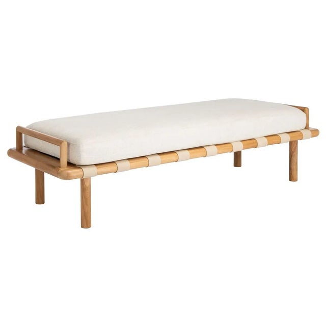 Contemporary Constantine Teak Bench - Natural/White For Sale - Image 3 of 9