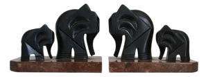 Marble Bookends with Wooden Elephants, 1920s, Set of 2