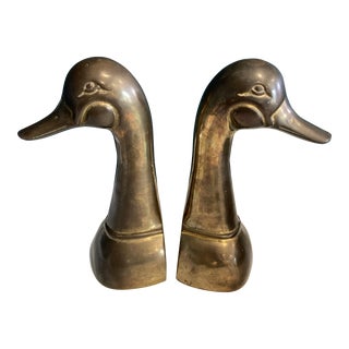 Vintage Brass Duck Head Bookends, Set of 2 For Sale