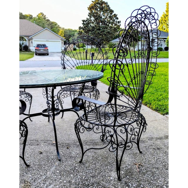 Salterini Salterini Patio Set Wrought Iron Table Peacock 4 Chairs Mid 20th C. For Sale - Image 4 of 11