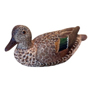 Vintage Hand-Carved Wooden Duck Decoy Sculpture, Signed & Dated 1976 (96?) | Folk Art For Sale