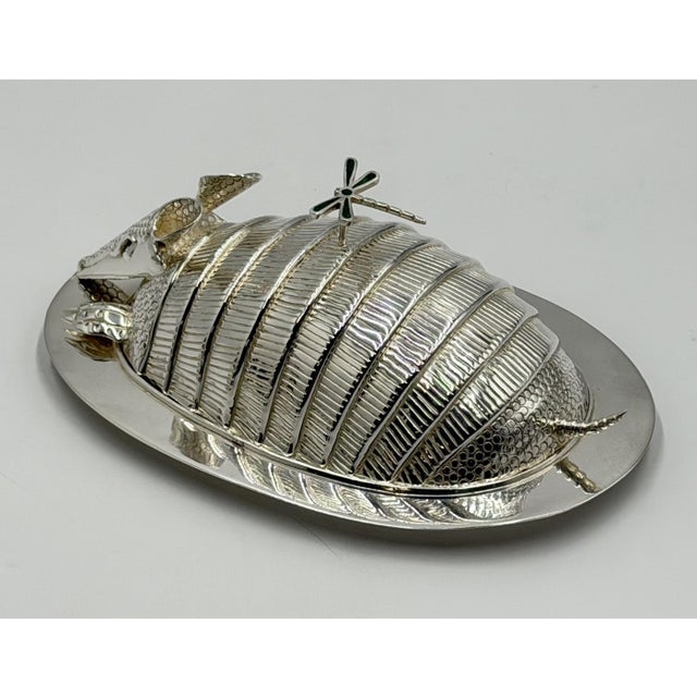 Emilia Castillo Silver Plate Armadillo Butter Dish With Malachite, Taxco Mexico For Sale - Image 9 of 18