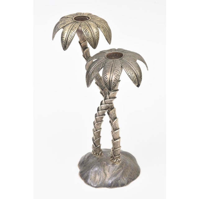 Vintage Coastal 1970's Godinger Silver Plate Palm Tree Candlesticks Pair Of For Sale In Miami - Image 6 of 11