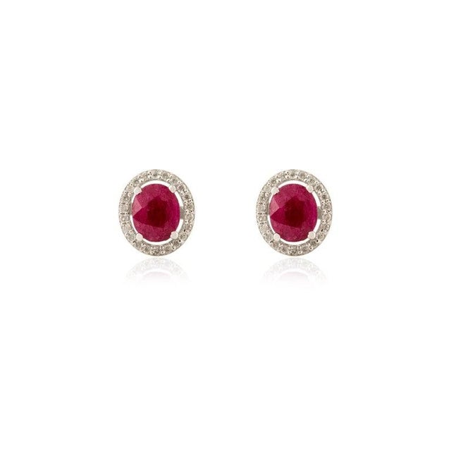 Oval Cut Ruby Cluster Diamond Stud Earrings - 2 Pieces For Sale In New York - Image 6 of 8