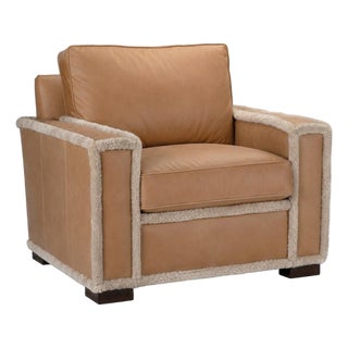 Uptown Loomlan Austin Brown Benchmade Aniline Leather Club Chair - American Made For Sale