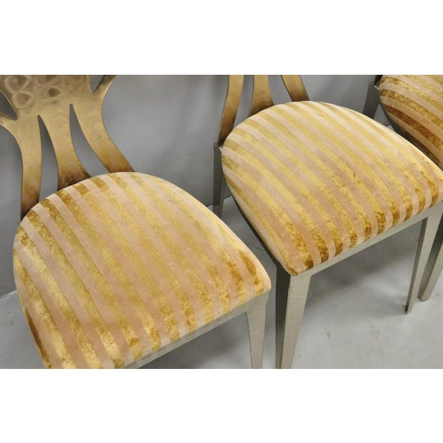 Vintage Postmodern Regency Style Brushed Steel Spade Back Dining Chairs Set of 4 For Sale - Image 10 of 18